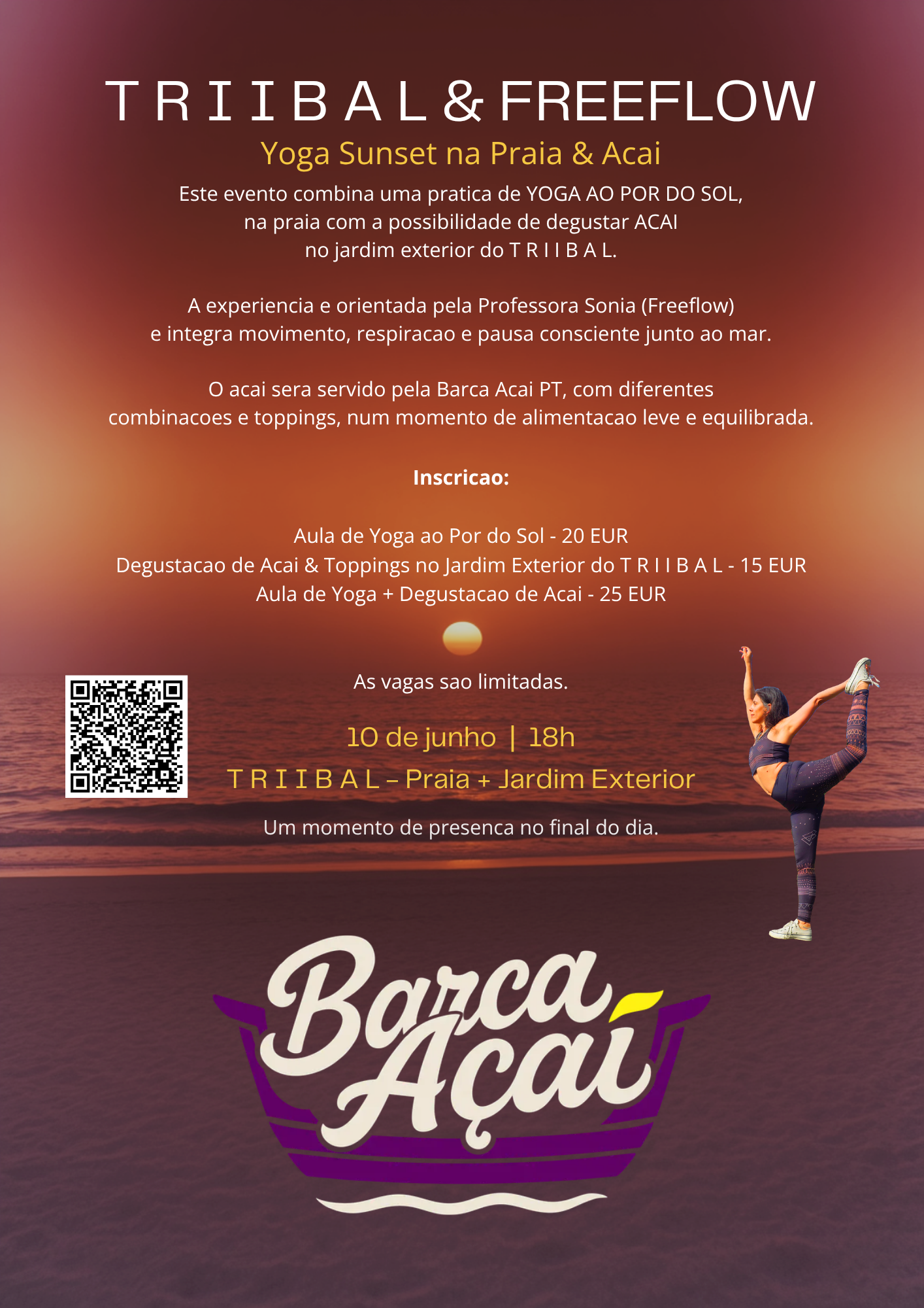 Yoga Sunset na Praia & Açaí 10 de Junho 2026